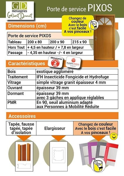 GD MENUISERIES - Porte De Service Bois Vitrée Pixos, H200 x L80 Côte Tableau, p.Droit (Poignée, Barillet ref 01245F924) - large
