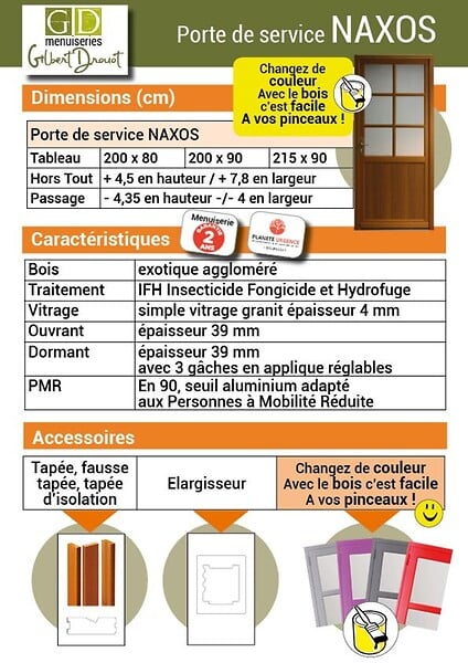 GD MENUISERIES - Porte De Service Bois Vitrée Naxos, H215 x L90 cm Côte Tableau p.Droit - large
