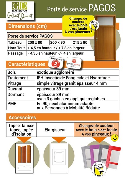 GD MENUISERIES - Porte De Service Bois Pagos, H200xL90 cm Côte Tableau, p.Gauche (Poignée, Barillet ref 01245F924) - large