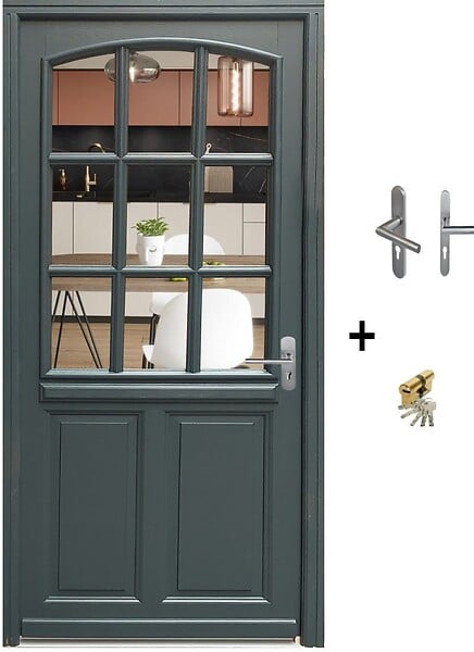 GD MENUISERIES - Porte d'entrée Bois Vitrée Alexa Gris Anthr., H215 x L80 cm Côte Tableau p.Gauche (Poignée, Barillet ref N158RPL -IN158RCI) - large