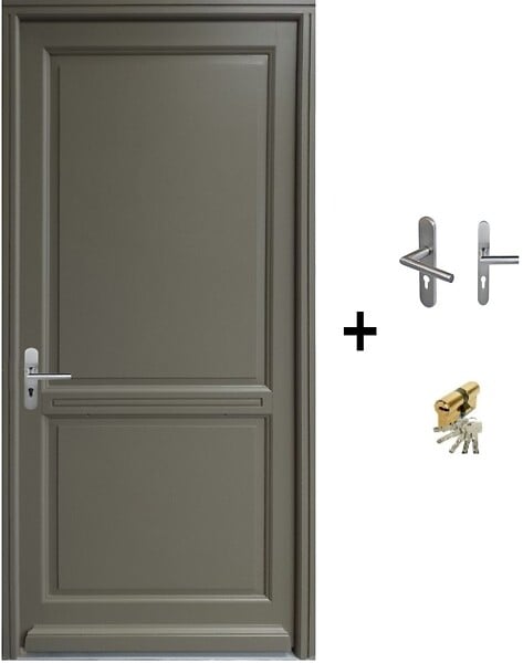 GD MENUISERIES - Porte d'entrée Bois Pleine Elixir Vert Gris Olive, H215 x L90 cm Côte Tableau p.Droit (Poignée, Barillet ref N158RPL -IN158RCI) - large