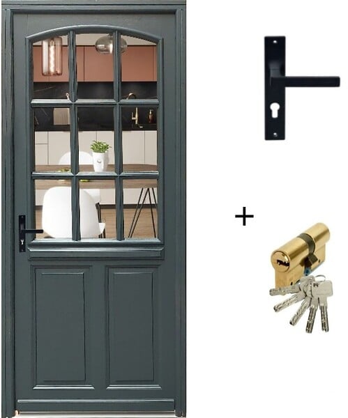 GD MENUISERIES - Porte d'entrée Bois Vitrée Alexa Gris Anthr., H215 x L80 cm Côte Tableau, p.Droit (Poignée, Barillet ref 010723NO) - large