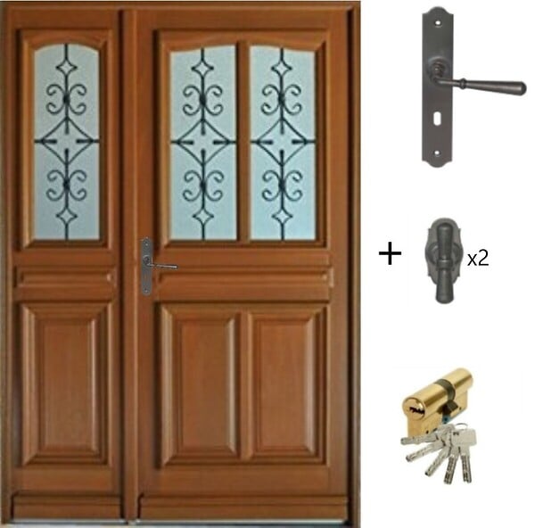 GD MENUISERIES - Porte d'entrée Bois Tiercée Vitrée Vauban H215 x L120 Côte Tableau, p.Droit (Poignée, Barillet ref 010403RFP) - large