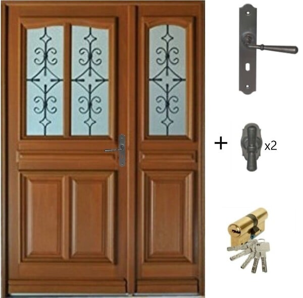 GD MENUISERIES - Porte d'entrée Bois Tiercée Vauban H215xL140 cm Côte Tableau, p.Gauche (Poignée, Barillet ref 010403RFP) - large