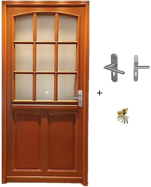 GD MENUISERIES - Porte d'entrée Bois Vitrée Alena, H215 x L80 cm Côte Tableau p.Gauche (Poignée, Barillet ref N158RPL -IN158RCI) - large