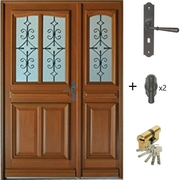GD MENUISERIES - Porte d'entrée Bois Tiercée Vitrée Vauban H215xL130 cm Côte Tableau, p.Gauche (Poignée, Barillet ref 010403RFP) - large