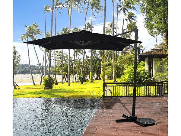 HABITAT ET JARDIN - Parasol jardin déporté "Soleil" - Carré - 2.5 x 2.5 m - Noir + Dalles à lester incluses - large