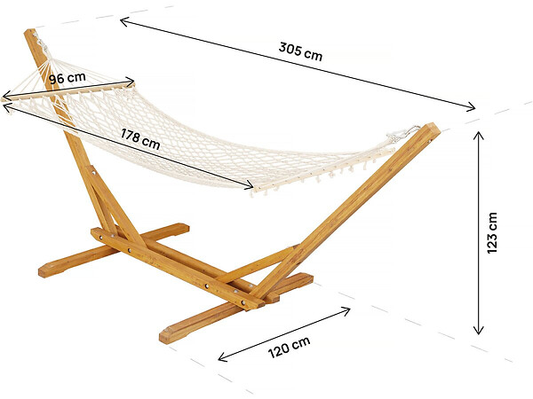 HABITAT ET JARDIN - Hamac bois avec toile en macramé "Dallas" - 305 x 120 x 123 cm - Blanc - large