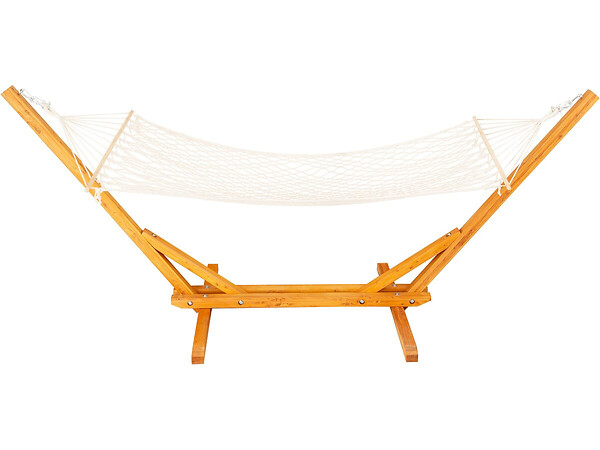 HABITAT ET JARDIN - Hamac bois avec toile en macramé "Dallas" - 305 x 120 x 123 cm - Blanc - large