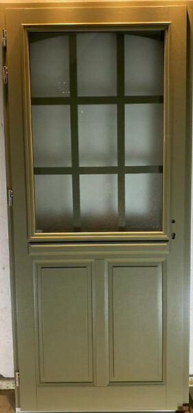GD MENUISERIES - Porte d'entrée Bois Vitrée Andore Vert Gris Olive, H215 x L80 cm Côte Tableau p.Droit - large