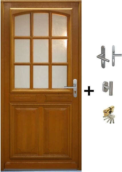 GD MENUISERIES - Porte d'entrée Bois Vitrée Marine, H215 x L90 cm Côte Tableau p.Gauche (Poignée, Barillet ref IN158RPL2 - IN303NEW) - large