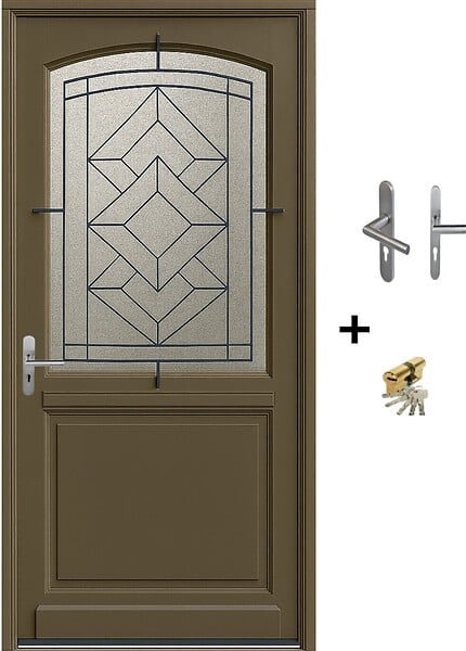 GD MENUISERIES - Porte d'entrée Bois Vitrée Elsie, Vert Gris Olive, H215 x L90 cm Côte Tableau p.Droit (Poignée, Barillet ref N158RPL -IN158RCI) - large