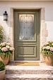 GD MENUISERIES - Porte d'entrée Bois Vitrée Canelle Vert Gris Olive, H215 x L90 cm Côte Tableau, p,Droit - vignette
