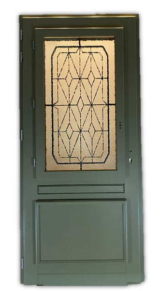 GD MENUISERIES - Porte d'entrée Bois Vitrée Canelle Vert Gris Olive, H215 x L90 cm Côte Tableau, p,Droit - large