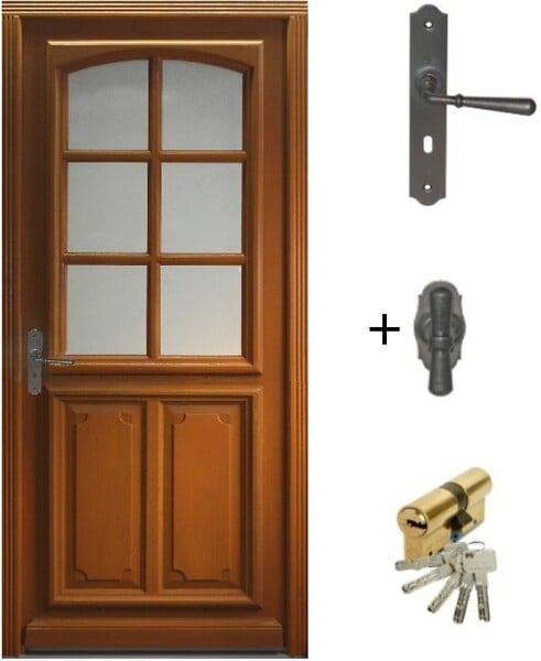GD MENUISERIES - Porte d'entrée Bois Vitrée Marine, H200 x L80 cm Côte Tableau, p.Droit (Poignée, Barillet ref 010403RFP) - large