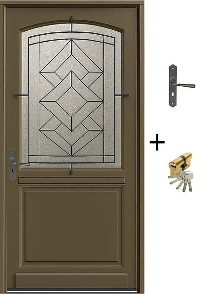 GD MENUISERIES - Porte d'entrée Bois Vitrée Elsie, Vert Gris Olive, H215 x L90 cm Côte Tableau, p.Droit (Poignée, Barillet ref 010403FP) - large
