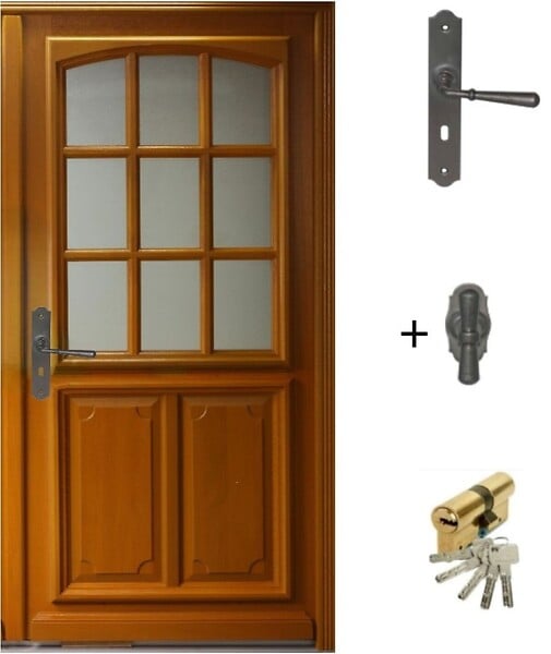 GD MENUISERIES - Porte d'entrée Bois Vitrée Marine, H200 x L90 cm Côte Tableau, p.Droit (Poignée, Barillet ref 010403RFP) - large