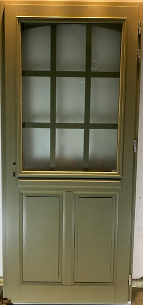 GD MENUISERIES - Porte d'entrée Bois Vitrée Andore Vert Gris Olive, H215 x L80 cm Côte Tableau p.Gauche - large