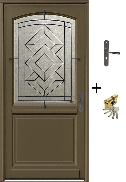 GD MENUISERIES - Porte d'entrée Bois Pleine Elixir, Vert Gris Olive, H215 x L90 cm p.Gauche Côte Tableau (Poignée, Barillet ref 010403FP) - large
