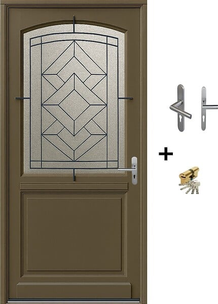 GD MENUISERIES - Porte d'entrée Bois Vitrée Elsie, Vert Gris Olive, H215 x L90 cm Côte Tableau p.Gauche (Poignée, Barillet ref N158RPL -IN158RCI) - large