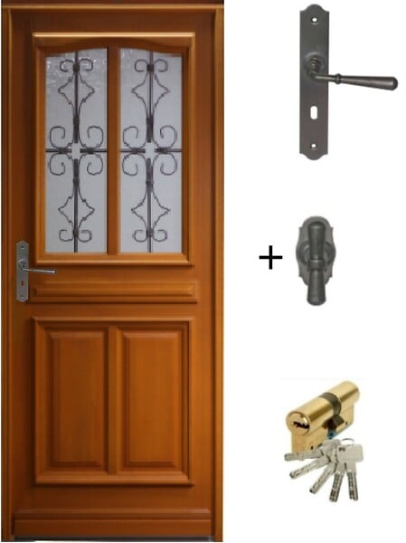 GD MENUISERIES - Porte d'entrée Bois Vitrée Manon, H200 x L90 cm Côte Tableau p.Droit (Poignée, Barillet ref 010403RFP) - large