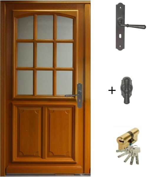 GD MENUISERIES - Porte d'entrée Bois Vitrée Marine, H200 x L90 cm Côte Tableau, p.Gauche (Poignée, Barillet ref 010403RFP) - large