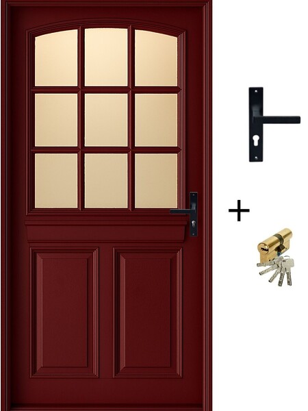 GD MENUISERIES - Porte d'entrée Bois Vitrée Alize Rouge pourpre, H215 x L90 cm p.Gauche Côte Tableau (Poignée, Barillet ref 010723NO) - large