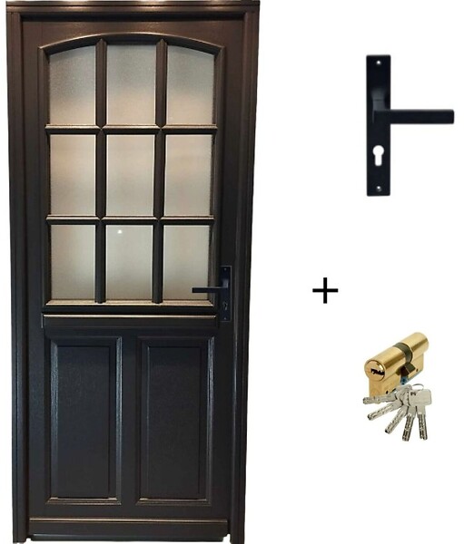 GD MENUISERIES - Porte d'entrée Bois Vitrée Alicia Gris Anthr., H215 x L90 cm Côte Tableau p.Gauche (Poignée, Barillet ref 010723NO) - large