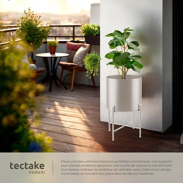 TECTAKE - Support de plantes MINE en acier revêtu par poudre taupe - large