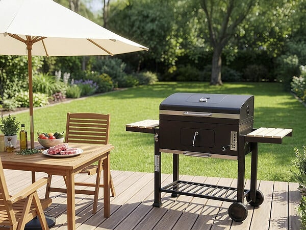 HABITAT ET JARDIN - Barbecue charbon avec tablettes latérales et grilles réglables "Marquis" - Noir - large
