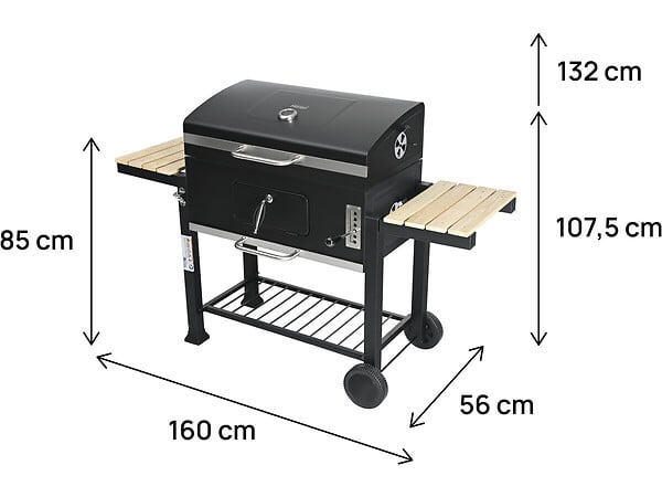 HABITAT ET JARDIN - Barbecue charbon avec tablettes latérales et grilles réglables "Marquis" - Noir - large