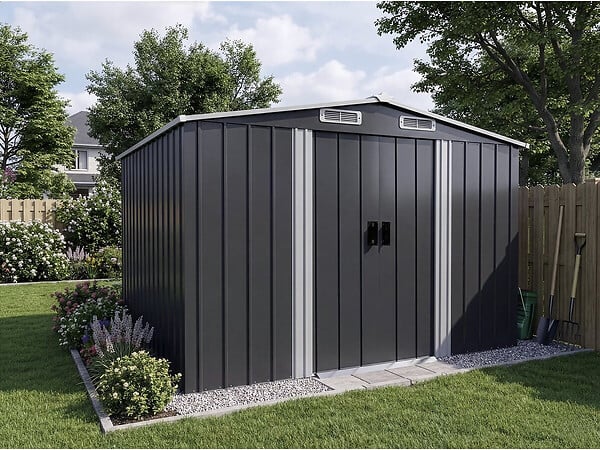 HABITAT ET JARDIN - Abri de jardin métal avec porte coulissante "Boston" - 6,54 m² - Gris - large