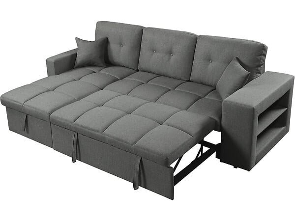 HABITAT ET JARDIN - Canapé d'angle convertible/réversible tissu style bubble "Axel" - 3 places - Gris - large