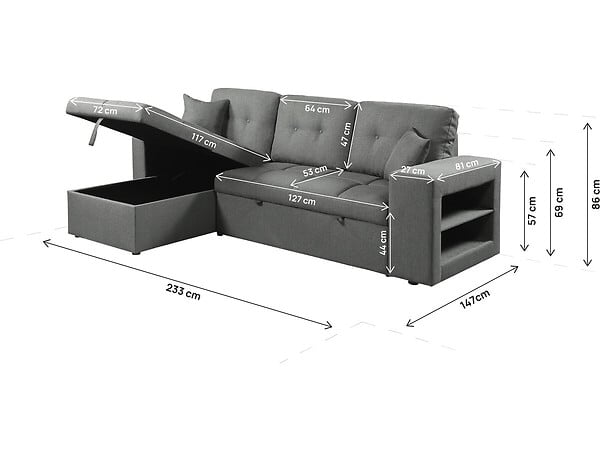 HABITAT ET JARDIN - Canapé d'angle convertible/réversible tissu style bubble "Axel" - 3 places - Gris - large