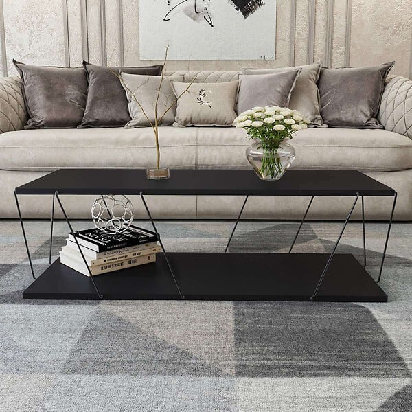 HABITAT ET JARDIN - Table basse en bois "Zisino" - 120 x 50 x 30 cm - Gris anthracite - large