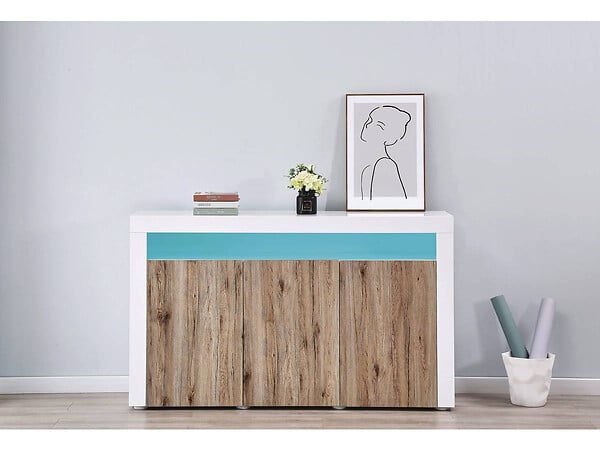 HABITAT ET JARDIN - Buffet LED "Bogota" - 155 x 40 x 92 cm - Chêne / Blanc laqué - large