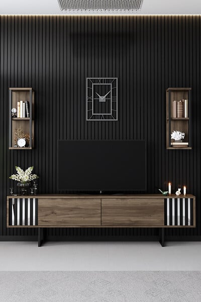 HABITAT ET JARDIN - Meuble TV en bois "Chrome Line" - 180 x 30 x 48 cm - NoyerNoir - large