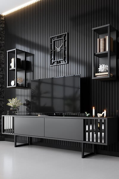 HABITAT ET JARDIN - Meuble TV en bois "Chrome Line" - 180 x 30 x 48 cm - AnthraciteNoir - large