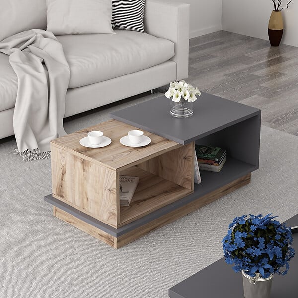 HABITAT ET JARDIN - Table basse en bois "Consept" - 90 x 45 x 36 cm - Gris anthracite - large