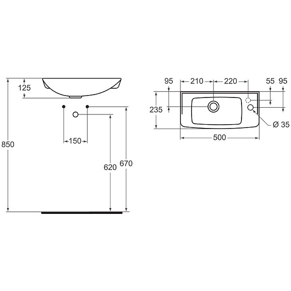 IDEAL STANDARD - Ideal Standard EUROVIT LAVE-MAINS 125 X 500 X 235 MM, BLANC (R421901) - large