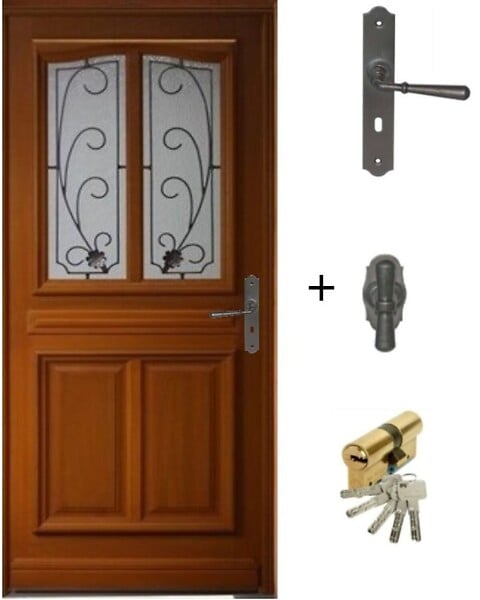 GD MENUISERIES - Porte d'entrée Bois Vitrée Mathis, H200 x L90 cm Côte Tableau p.Gauche (Poignée, Barillet ref 010403RFP) - large