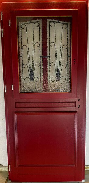 GD MENUISERIES - Porte d'entrée Bois Vitrée Martine Rouge pourpre, H215 x L90 cm Côte Tableau p.Droit - large