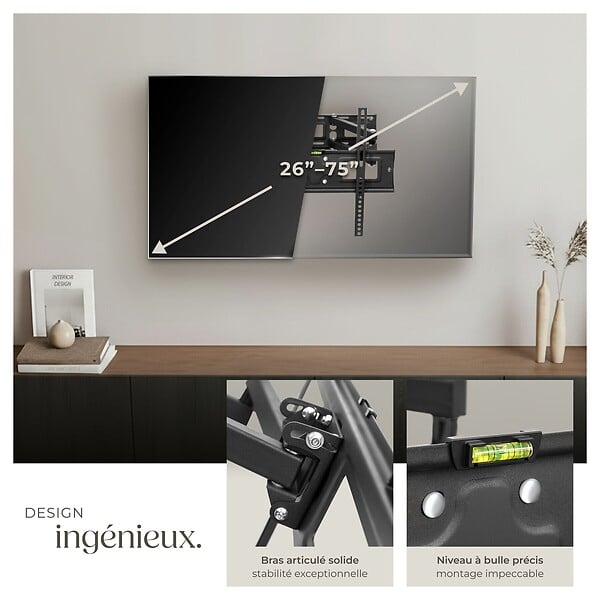 TECTAKE - Support mural TV 26"- 75" orientable et inclinable, VESA max.: 400x400, max. 100kg noir - large