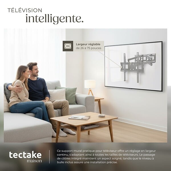 TECTAKE - Support mural TV 26"- 75" orientable et inclinable, VESA max.: 400x400, max. 100kg noir - large