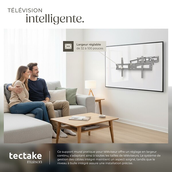 TECTAKE - Support mural TV 32"- 100" orientable et inclinable noir - large