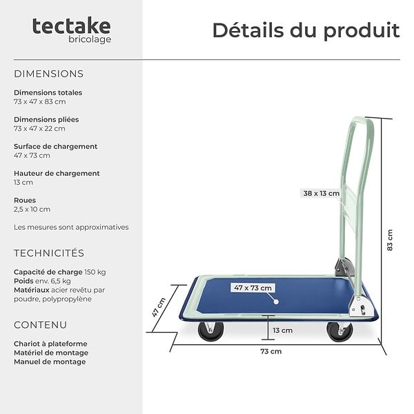 TECTAKE - Chariot de transport 150 kg blanc - large