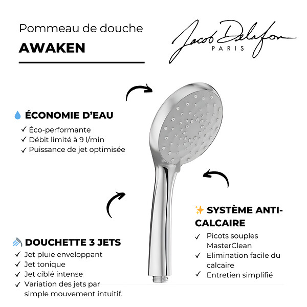 JACOB DELAFON - Douchette 3 jets Awaken organic - large