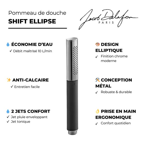 JACOB DELAFON - Douchette 2 jets Shift Ellipse noir et chrome - large