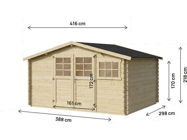 HABITAT ET JARDIN - Abri de jardin en bois "Clairval" - 416 x 301 x 218 cm - 12.53 m² - 28 mm - large