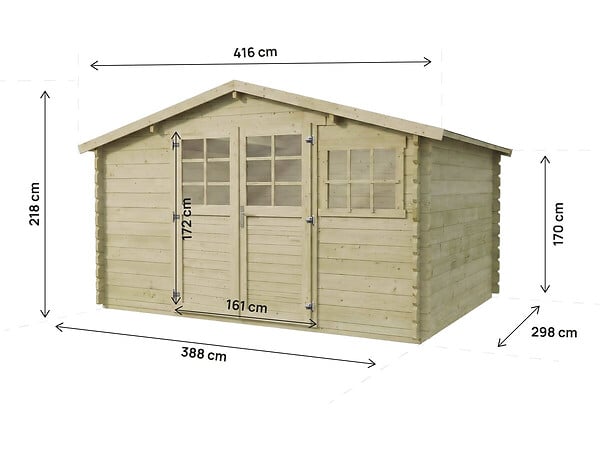 HABITAT ET JARDIN - Abri de jardin en bois traité autoclave "Belmont" - 12.53 m² - 34 mm - large
